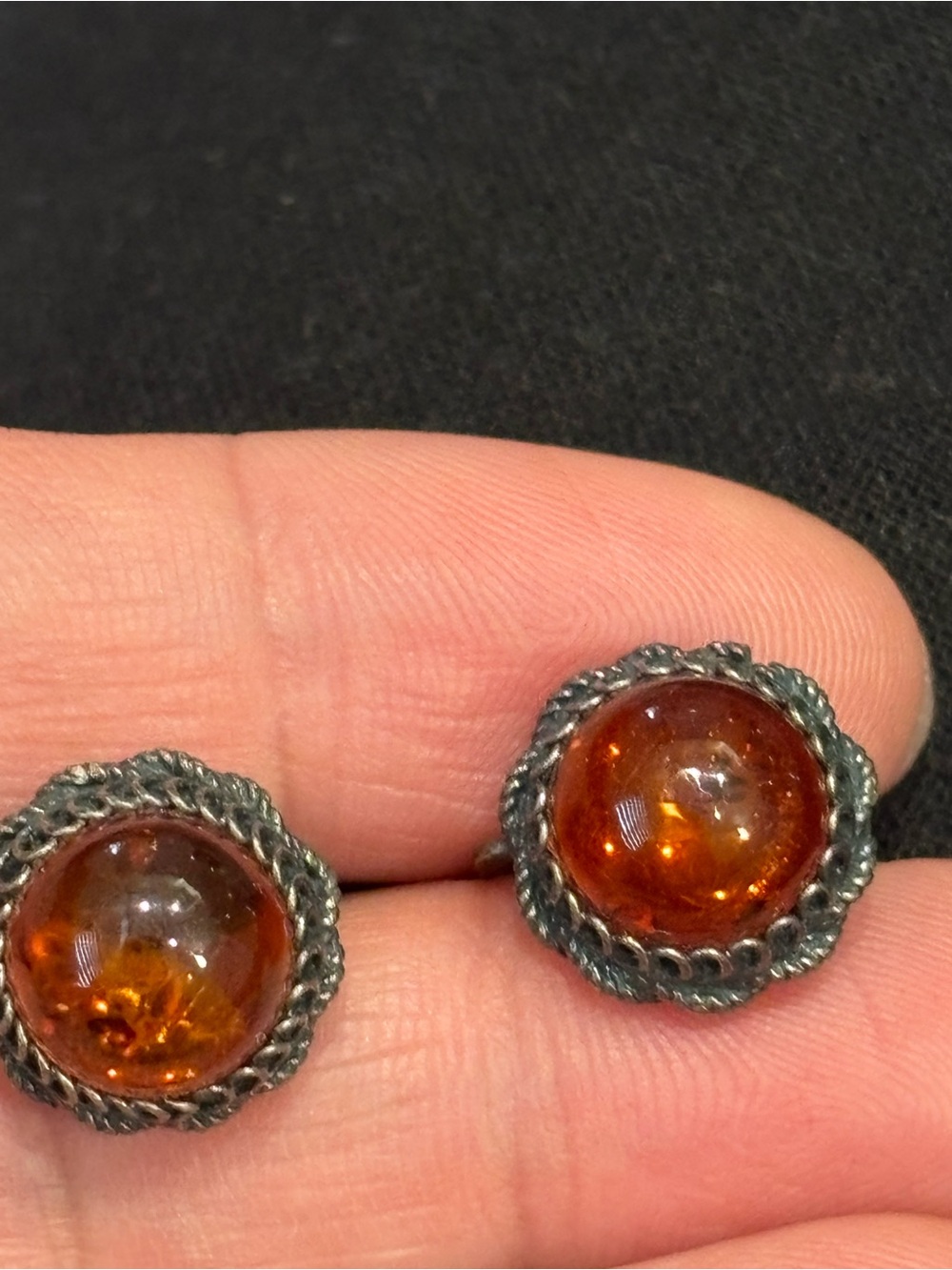 Antique sterling Amber Earrings - Vintage Style